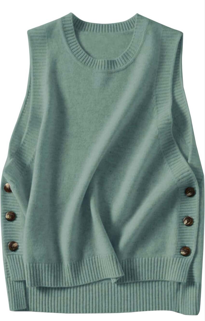 Mingzhu Women's (M) Sleeveless Round Neck Pullover Low Ribbed Knit Sweater Vest